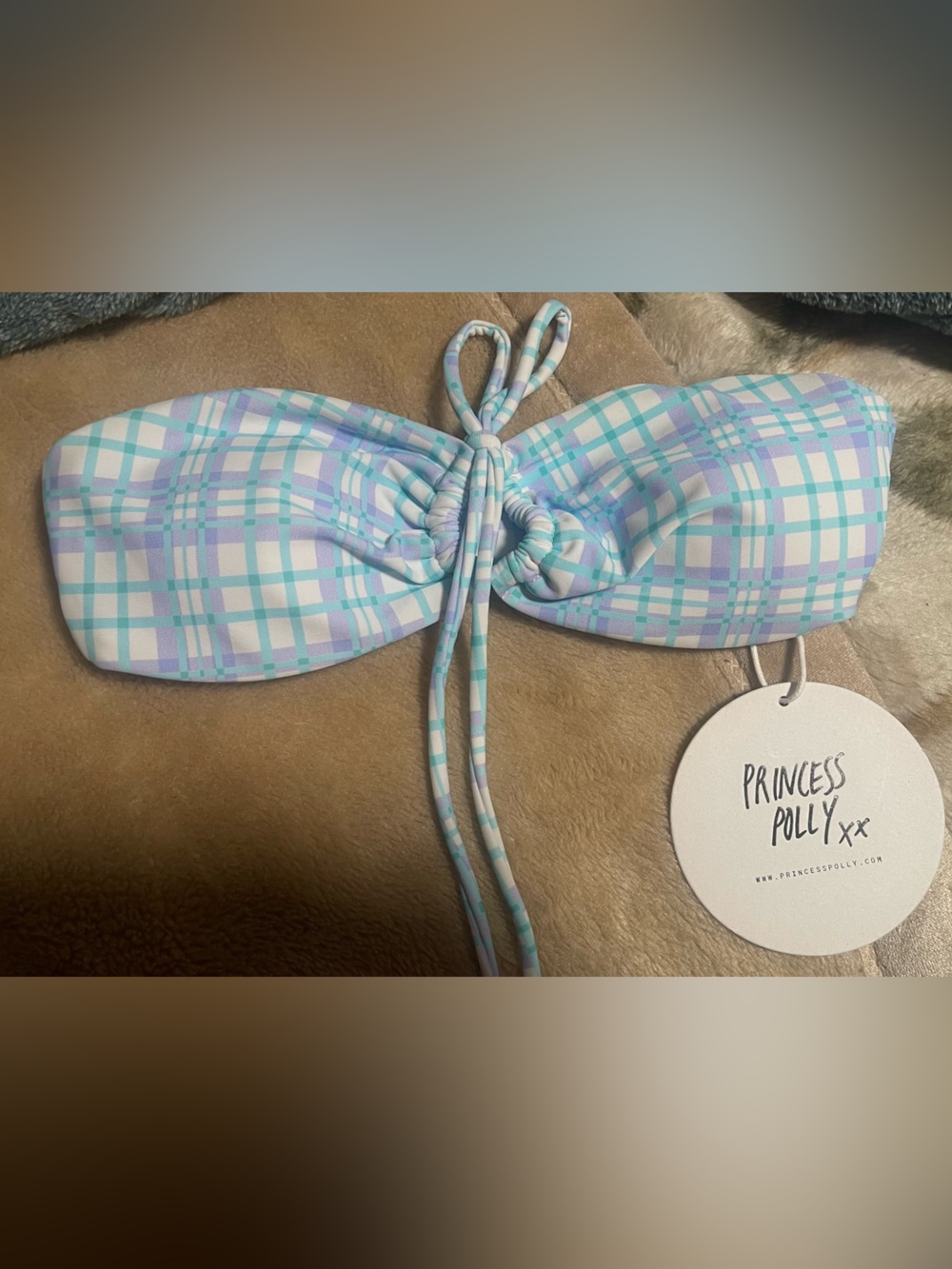 Princess Polly Pastel Plaid Bandeau Top - Light Blue & Lavender